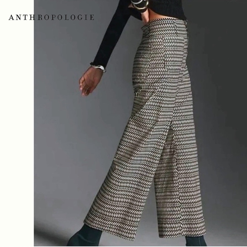 Anthropologie Black and White Wide-Leg Patterned Pants